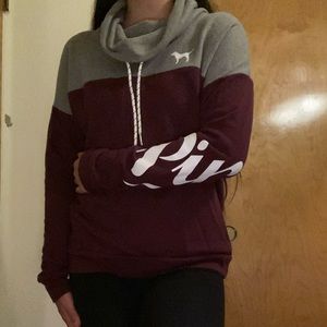 Soft Pink Grey and Maroon Cowl Neck Sweater